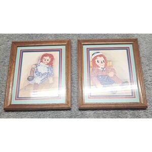 Vintage Ava Freeman Signed Raggedy Ann & Andy Framed Prints 11"x13" Pictures